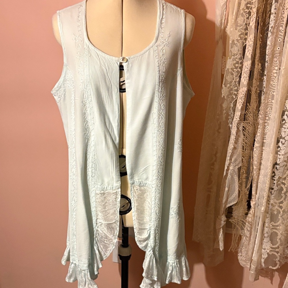 Light Blue Lace-Trim Tunic Vest - Brand